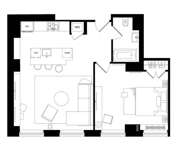 One Bedroom Loft 673 sq. ft.