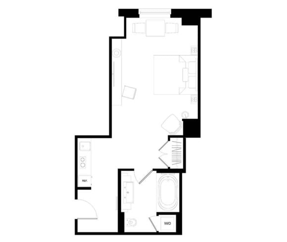 Studio Loft w Washer Dryer 440 sq. ft. | Btw 3rd & 11th Floors
